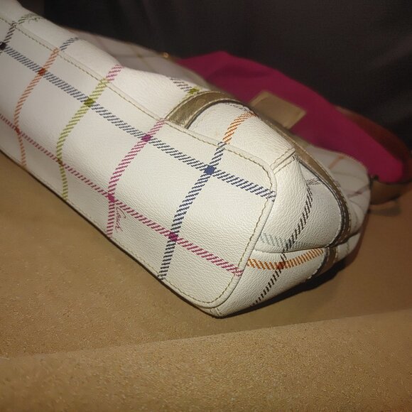 Coach Signature Crossbody Bag White Multicolor Plaid With Gold Accents & Pink In - Picture 11 of 15